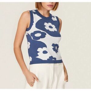 LOUNA Sweater Womens Large Blue Floral Knit Tank Sleeveless Abstract